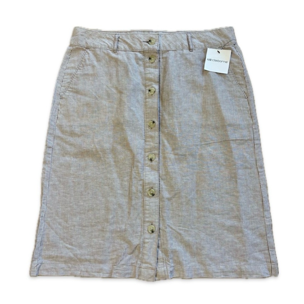 NWT Linen & Cotton Beige Pinstripe Button-Front Skirt